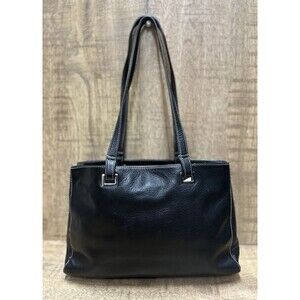 Perlina vintage soft black leather shoulder multi compartments silver hardware